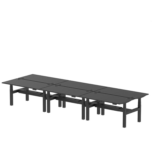 Air 6 Person Sit-Standing Bench Desk, Back to Back, 6 x 1600mm (800mm Deep), Black Frame, Black Easy2Order : HA02976