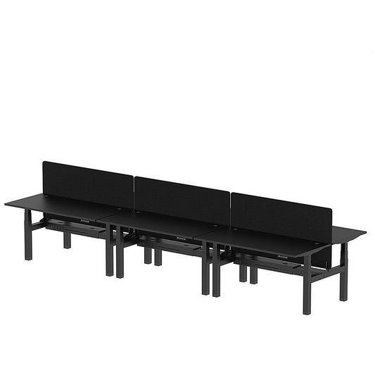 Air 6 Person Sit-Standing Bench Desk with Black Straight Screen, Back to Back, 6 x 1600mm (800mm Deep), Black Frame, Black Easy2Order : HA02977