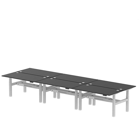 Air 6 Person Sit-Standing Bench Desk, Back to Back, 6 x 1600mm (800mm Deep), Silver Frame, Black Easy2Order : HA02978