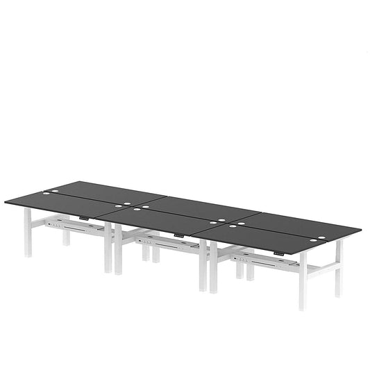 Air 6 Person Sit-Standing Bench Desk, Back to Back, 6 x 1600mm (800mm Deep), White Frame, Black Easy2Order : HA02980