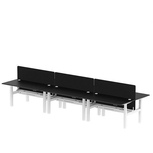 Air 6 Person Sit-Standing Bench Desk with Black Straight Screen, Back to Back, 6 x 1600mm (800mm Deep), White Frame, Black Easy2Order : HA02981