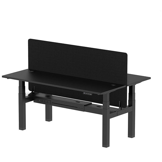 Air 2 Person Sit-Standing Bench Desk with Black Straight Screen, Back to Back, 2 x 1800mm (600mm Deep), Black Frame, Black Easy2Order : HA02989