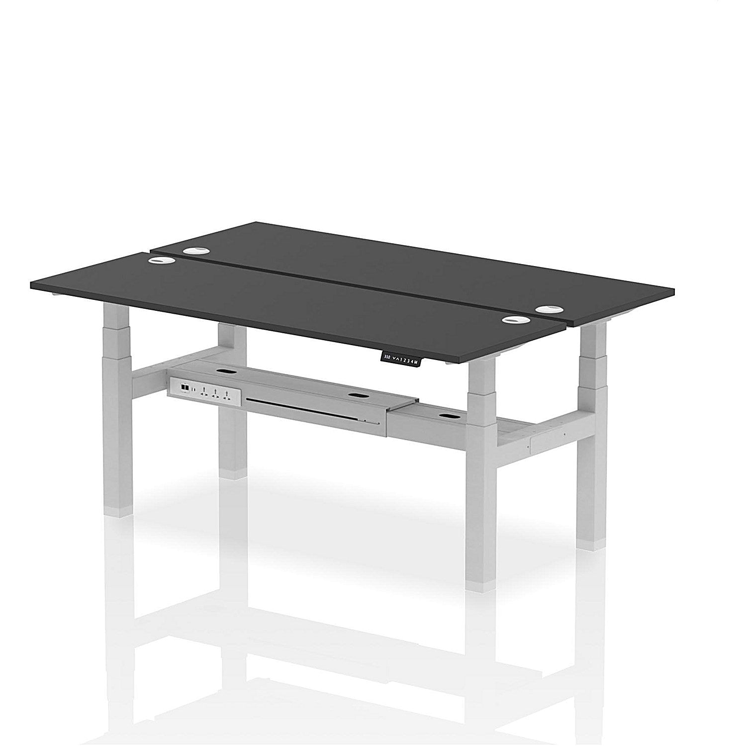 Air 2 Person Sit-Standing Bench Desk, Back to Back, 2 x 1800mm (600mm Deep), Silver Frame, Black Easy2Order : HA02990