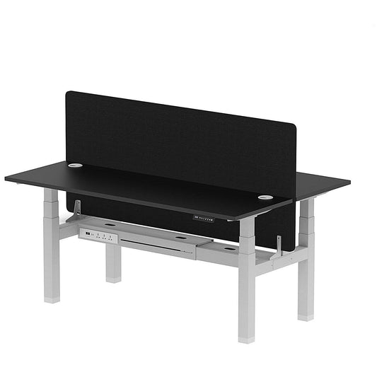 Air 2 Person Sit-Standing Bench Desk with Black Straight Screen, Back to Back, 2 x 1800mm (600mm Deep), Silver Frame, Black Easy2Order : HA02991