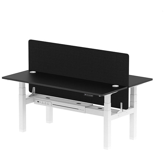 Air 2 Person Sit-Standing Bench Desk with Black Straight Screen, Back to Back, 2 x 1800mm (600mm Deep), White Frame, Black Easy2Order : HA02993