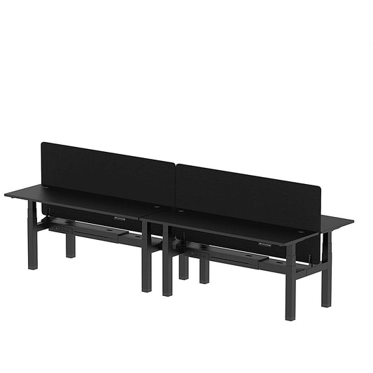 Air 4 Person Sit-Standing Bench Desk with Black Straight Screen, Back to Back, 4 x 1800mm (600mm Deep), Black Frame, Black Easy2Order : HA02995