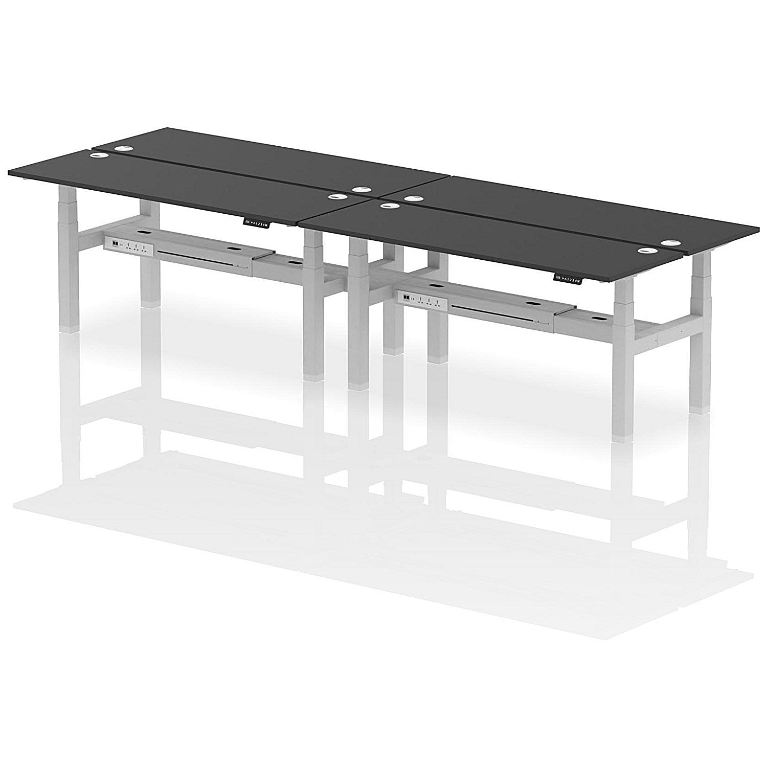 Air 4 Person Sit-Standing Bench Desk, Back to Back, 4 x 1800mm (600mm Deep), Silver Frame, Black Easy2Order : HA02996
