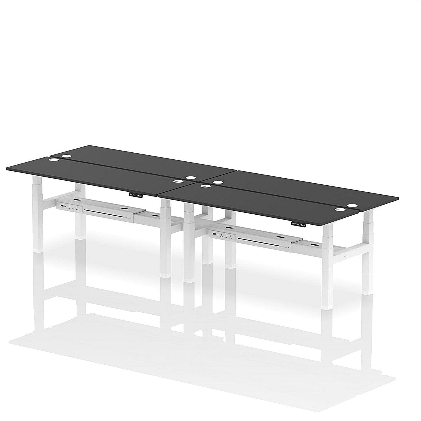 Air 4 Person Sit-Standing Bench Desk, Back to Back, 4 x 1800mm (600mm Deep), White Frame, Black Easy2Order : HA02998