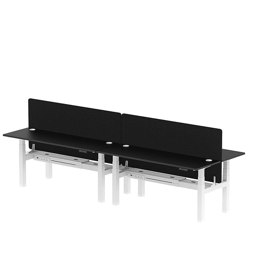 Air 4 Person Sit-Standing Bench Desk with Black Straight Screen, Back to Back, 4 x 1800mm (600mm Deep), White Frame, Black Easy2Order : HA02999