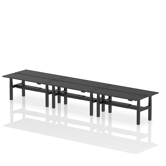 Air 6 Person Sit-Standing Bench Desk, Back to Back, 6 x 1800mm (600mm Deep), Black Frame, Black Easy2Order : HA03000