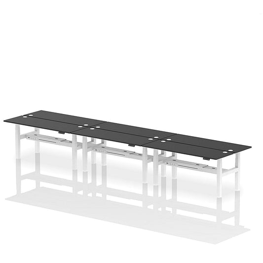 Air 6 Person Sit-Standing Bench Desk, Back to Back, 6 x 1800mm (600mm Deep), White Frame, Black Easy2Order : HA03004