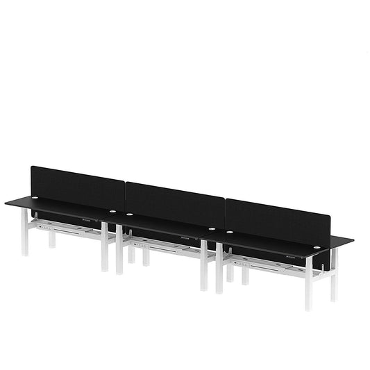 Air 6 Person Sit-Standing Bench Desk with Black Straight Screen, Back to Back, 6 x 1800mm (600mm Deep), White Frame, Black Easy2Order : HA03005