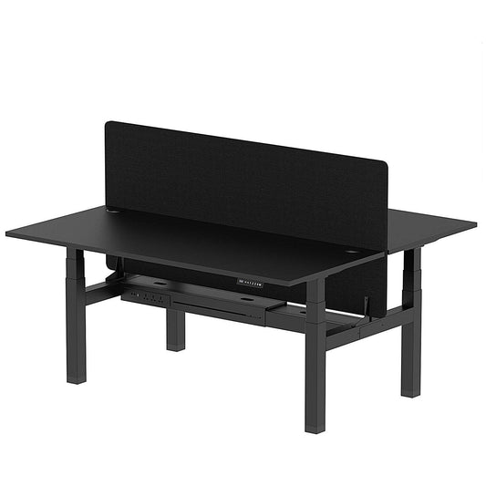 Air 2 Person Sit-Standing Bench Desk with Black Straight Screen, Back to Back, 2 x 1800mm (800mm Deep), Black Frame, Black Easy2Order : HA03007