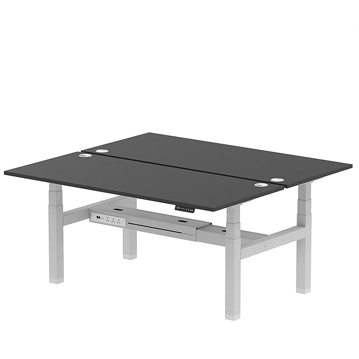 Air 2 Person Sit-Standing Bench Desk, Back to Back, 2 x 1800mm (800mm Deep), Silver Frame, Black Easy2Order : HA03008