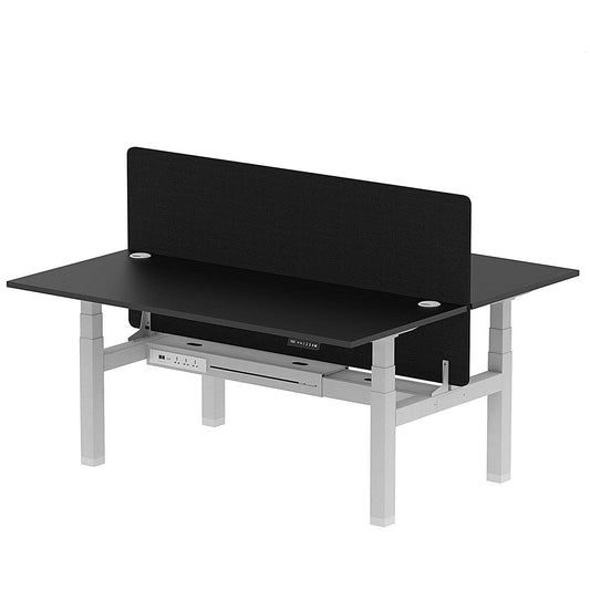 Air 2 Person Sit-Standing Bench Desk with Black Straight Screen, Back to Back, 2 x 1800mm (800mm Deep), Silver Frame, Black Easy2Order : HA03009
