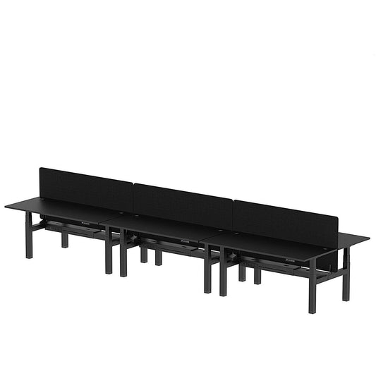 Air 6 Person Sit-Standing Bench Desk with Black Straight Screen, Back to Back, 6 x 1800mm (800mm Deep), Black Frame, Black Easy2Order : HA03031