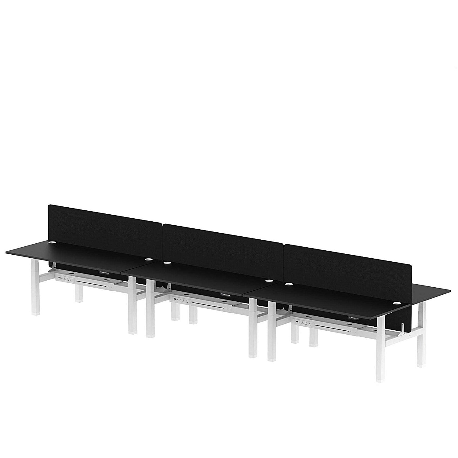 Air 6 Person Sit-Standing Bench Desk with Black Straight Screen, Back to Back, 6 x 1800mm (800mm Deep), White Frame, Black Easy2Order : HA03035