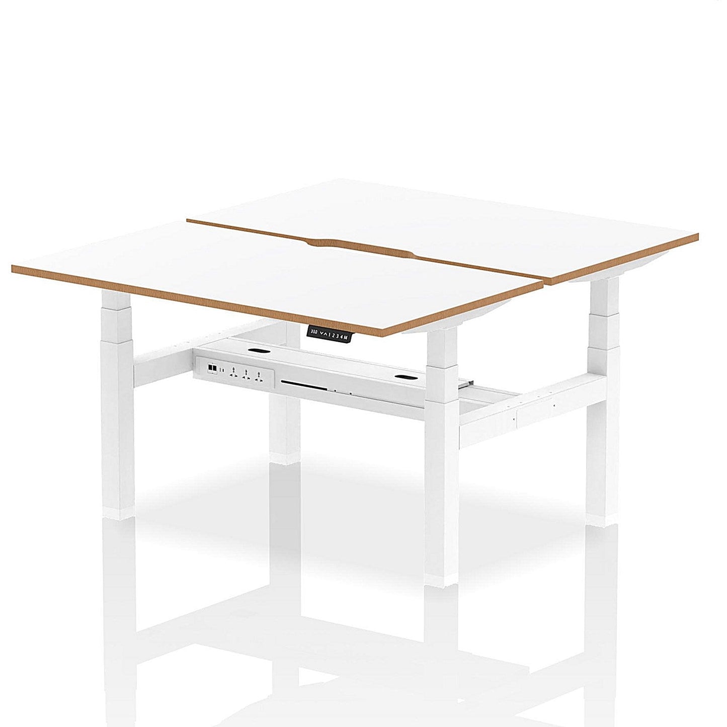 Oslo 2 Person Sit-Standing Bench Desk, Back to Back, 2 x 1400mm (800mm Deep), White Frame, White with Wooden Edge Easy2Order : HA03048