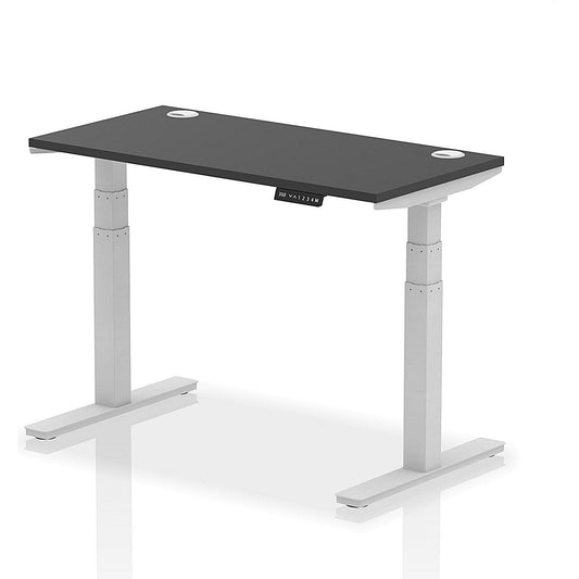 Air 1200mm Slim Rectangular Height Adjustable Desk, Silver Leg, Black Easy2Order : HA03154