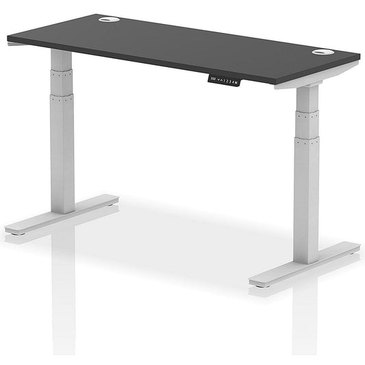 Air 1400mm Slim Rectangular Height Adjustable Desk, Silver Leg, Black Easy2Order : HA03157