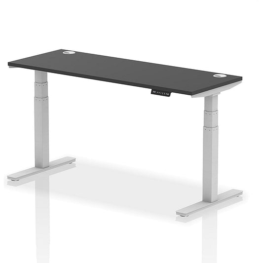 Air 1600mm Slim Rectangular Height Adjustable Desk, Silver Leg, Black Easy2Order : HA03160