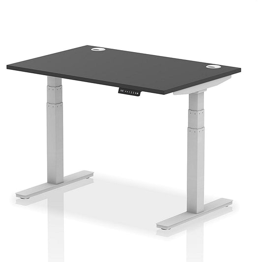 Air 1200mm Rectangular Height Adjustable Desk, Silver Leg, Black Easy2Order : HA03166