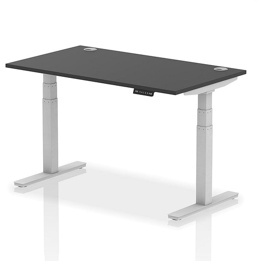 Air 1400mm Rectangular Height Adjustable Desk, Silver Leg, Black Easy2Order : HA03169
