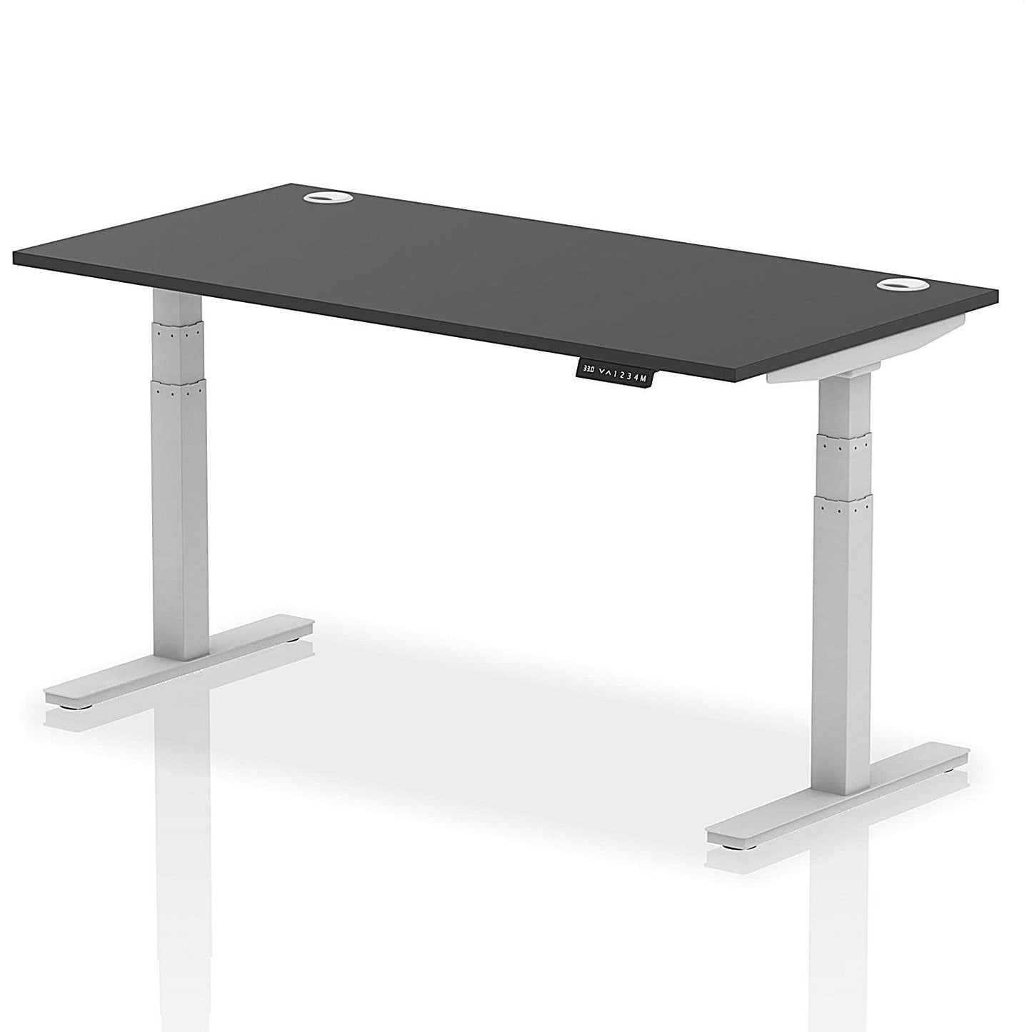 Air 1600mm Rectangular Height Adjustable Desk, Silver Leg, Black Easy2Order : HA03172