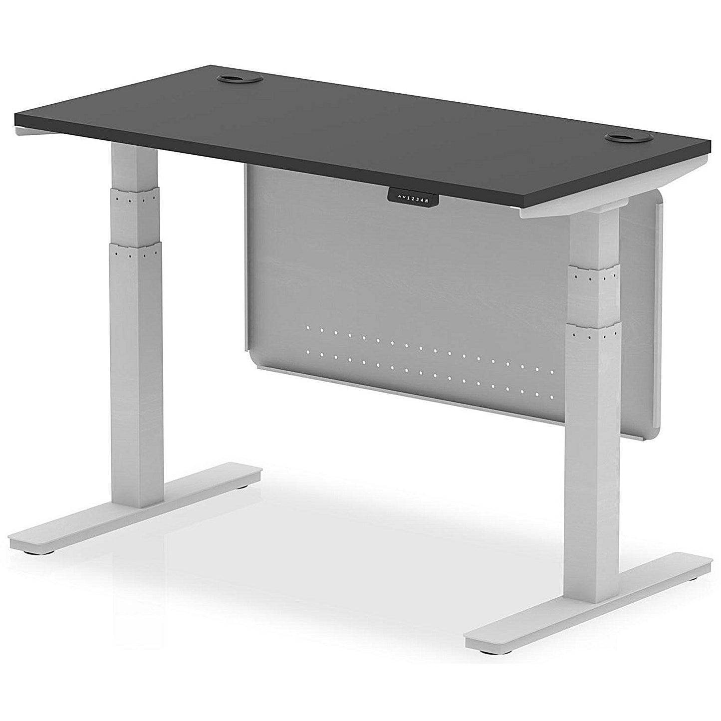 Air 1200mm Slim Rectangular Height Adjustable Desk and Modesty Panel, Silver Leg and Panel, Black Easy2Order : HA03178