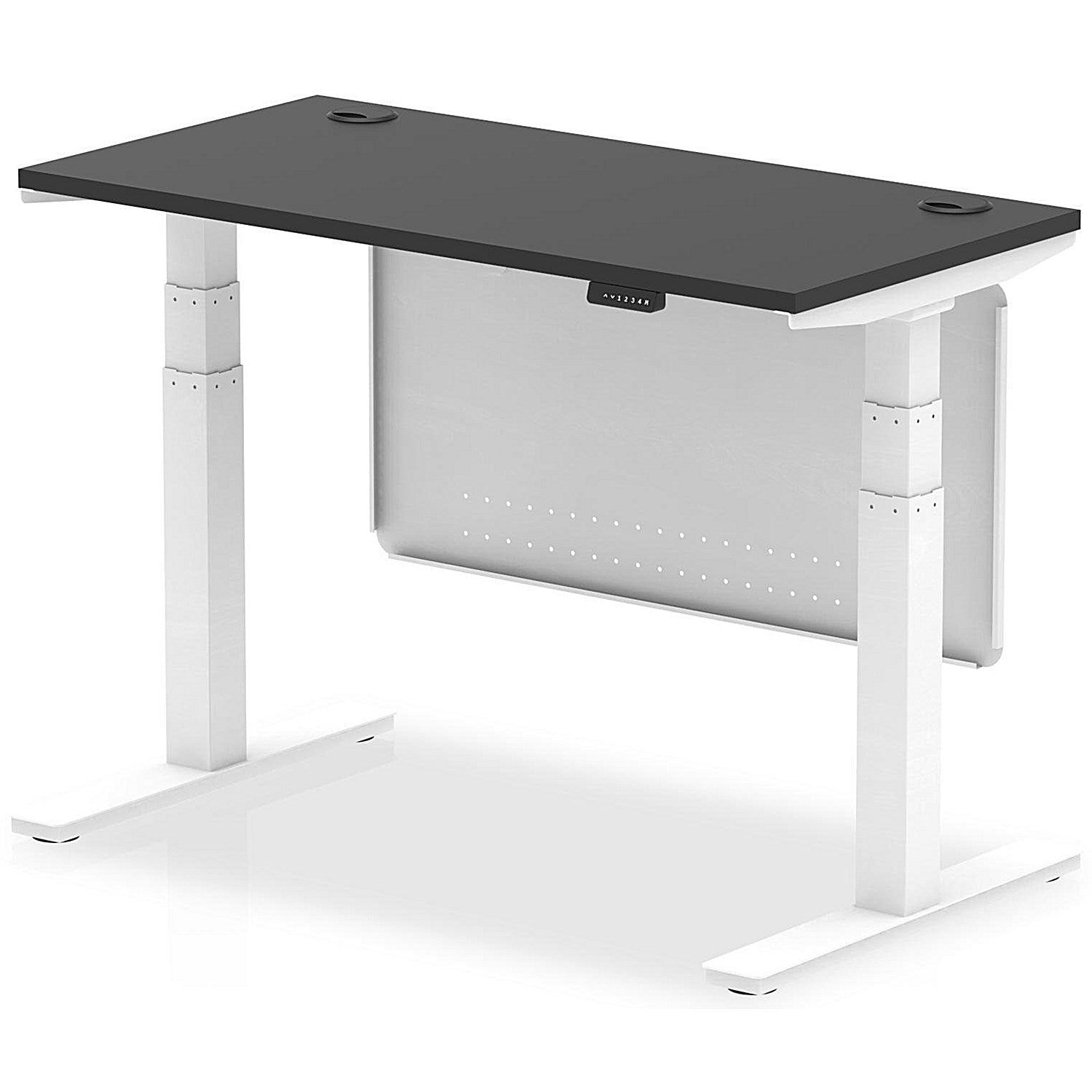 Air 1200mm Slim Rectangular Height Adjustable Desk with Modesty Panel, White Leg and Panel, Black Easy2Order : HA03179