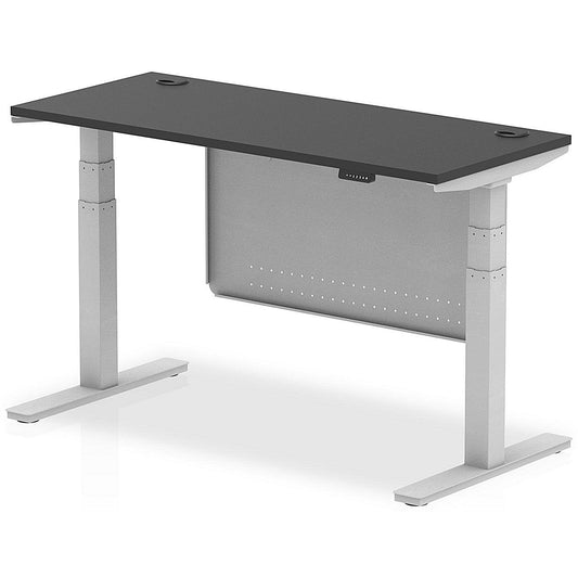 Air 1400mm Slim Rectangular Height Adjustable Desk and Modesty Panel, Silver Leg and Panel, Black Easy2Order : HA03181