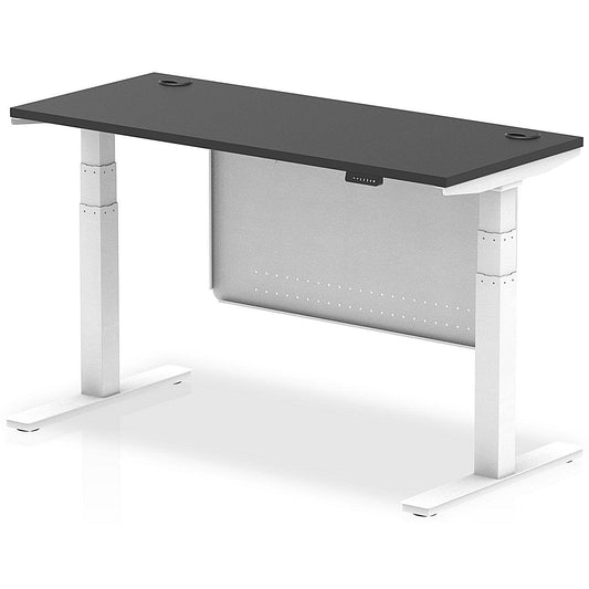 Air 1400mm Slim Rectangular Height Adjustable Desk with Modesty Panel, White Leg and Panel, Black Easy2Order : HA03182