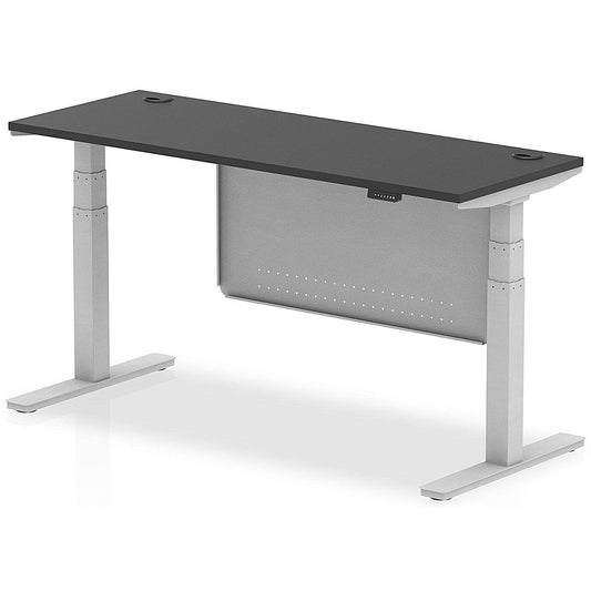 Air 1600mm Slim Rectangular Height Adjustable Desk and Modesty Panel, Silver Leg and Panel, Black Easy2Order : HA03184