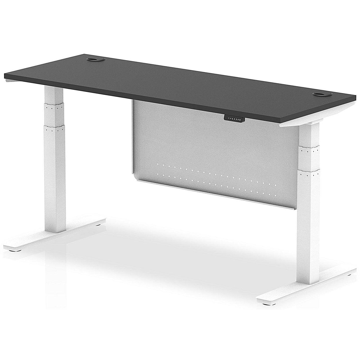 Air 1600mm Slim Rectangular Height Adjustable Desk with Modesty Panel, White Leg and Panel, Black Easy2Order : HA03185