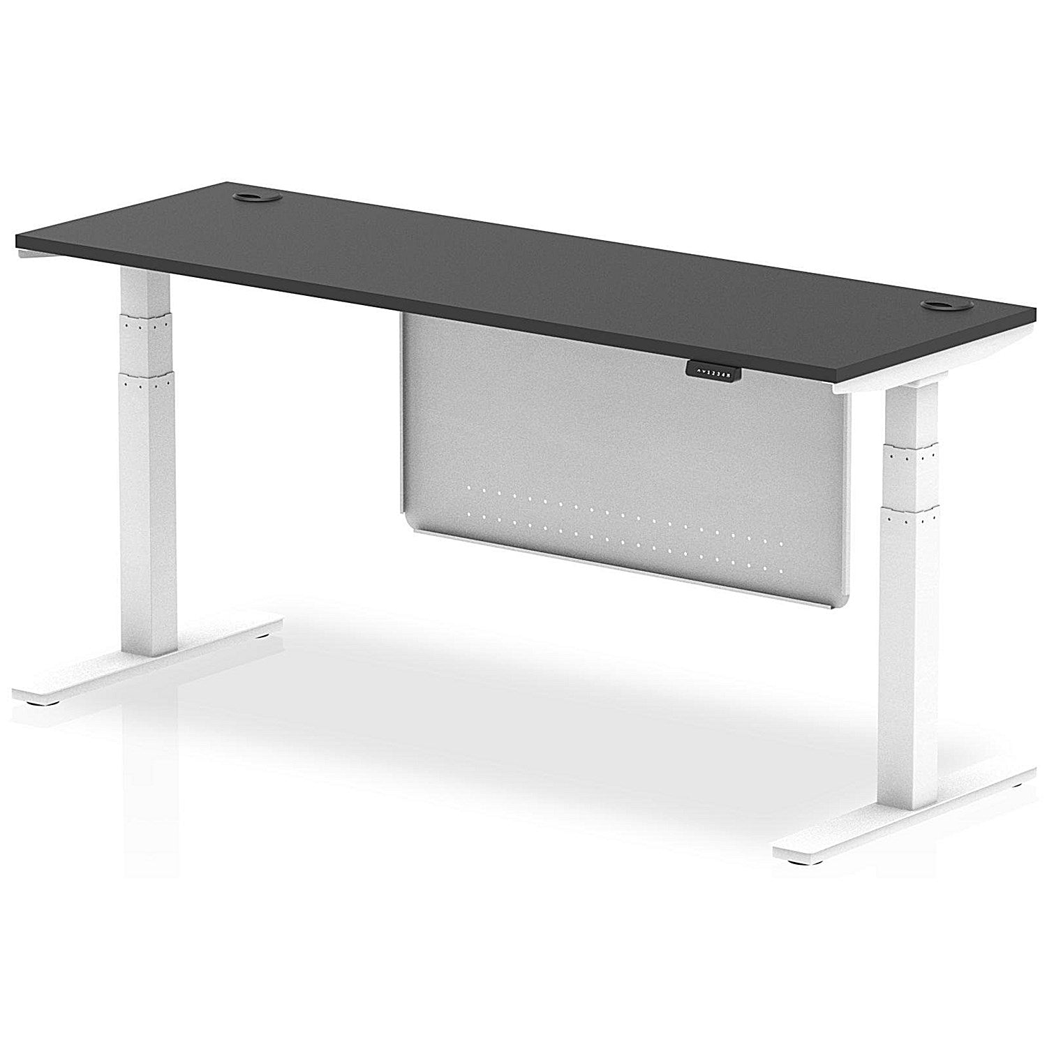Air 1800mm Slim Rectangular Height Adjustable Desk with Modesty Panel, White Leg and Panel, Black Easy2Order : HA03188