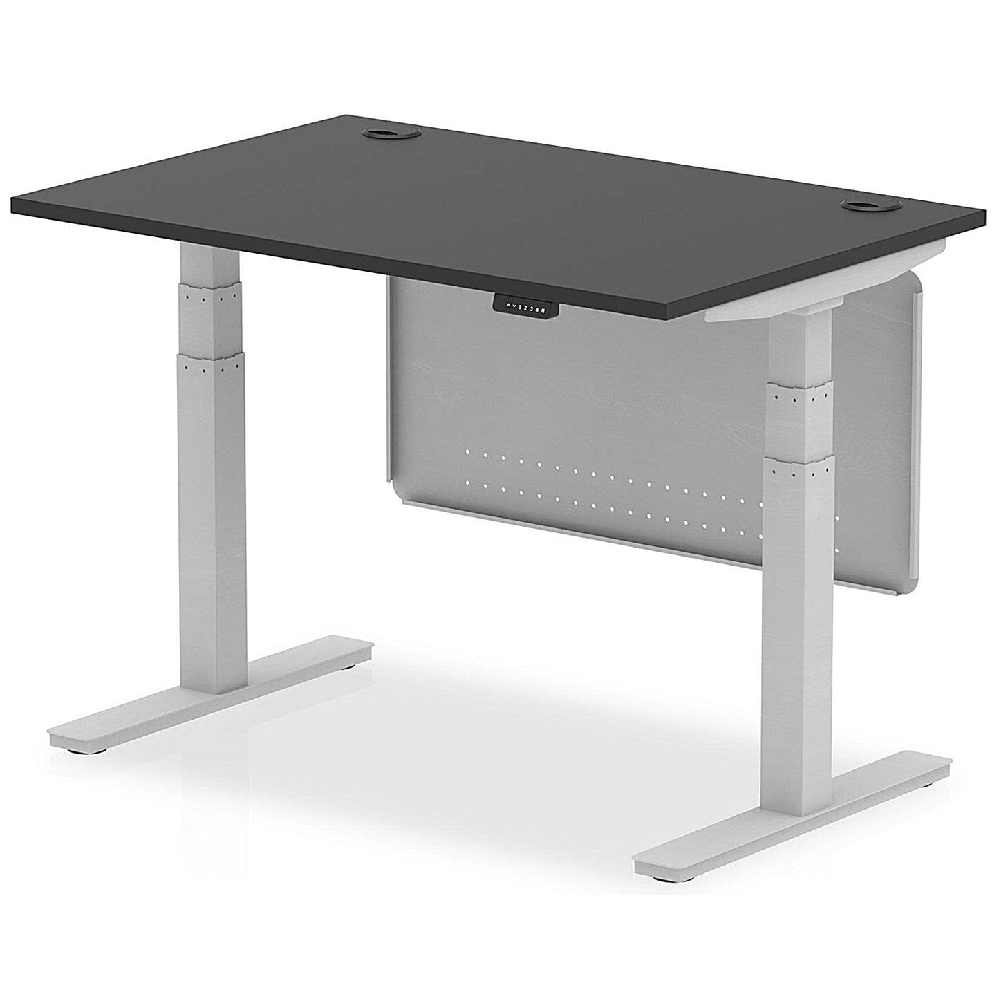 Air 1200mm Rectangular Height Adjustable Desk with Modesty Panel, Silver Leg and Panel, Black Easy2Order : HA03190