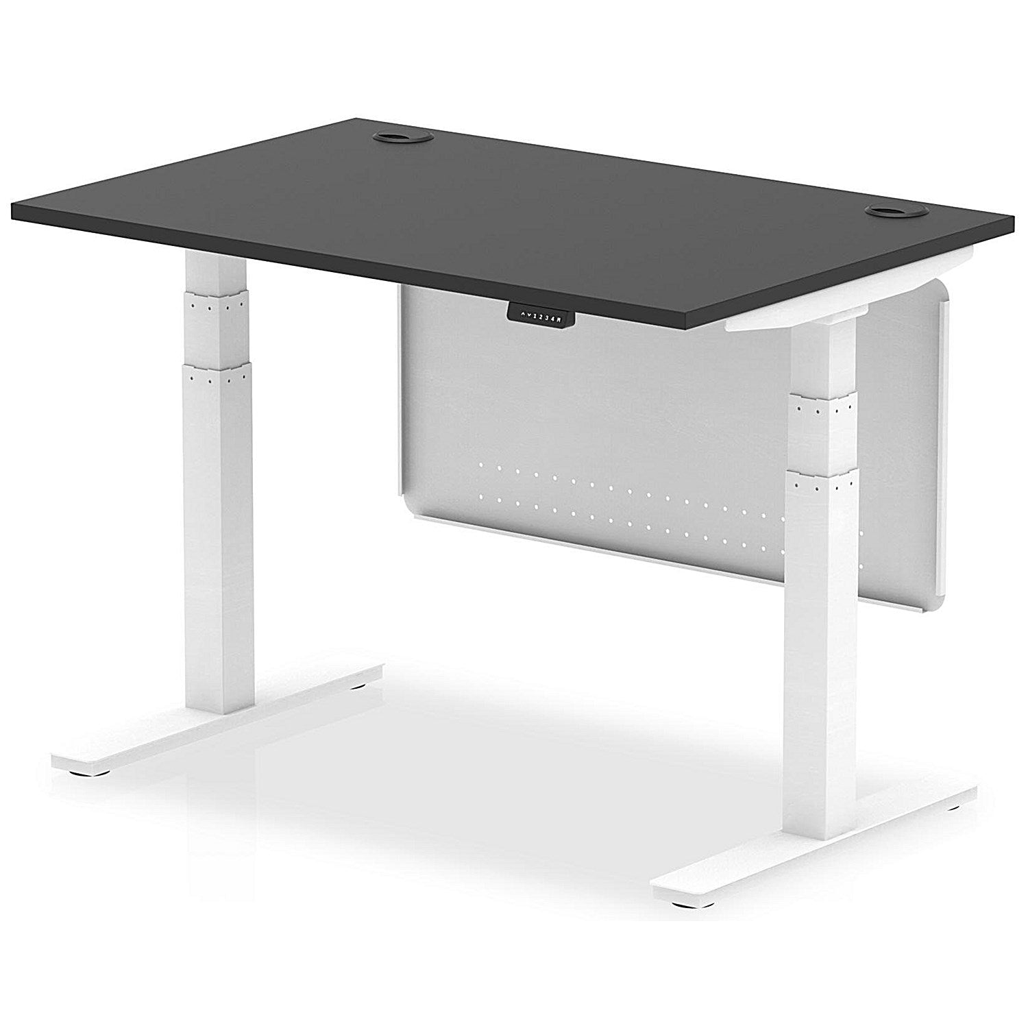 Air 1200mm Rectangular Height Adjustable Desk with Modesty Panel, White Leg and Panel, Black Easy2Order : HA03191