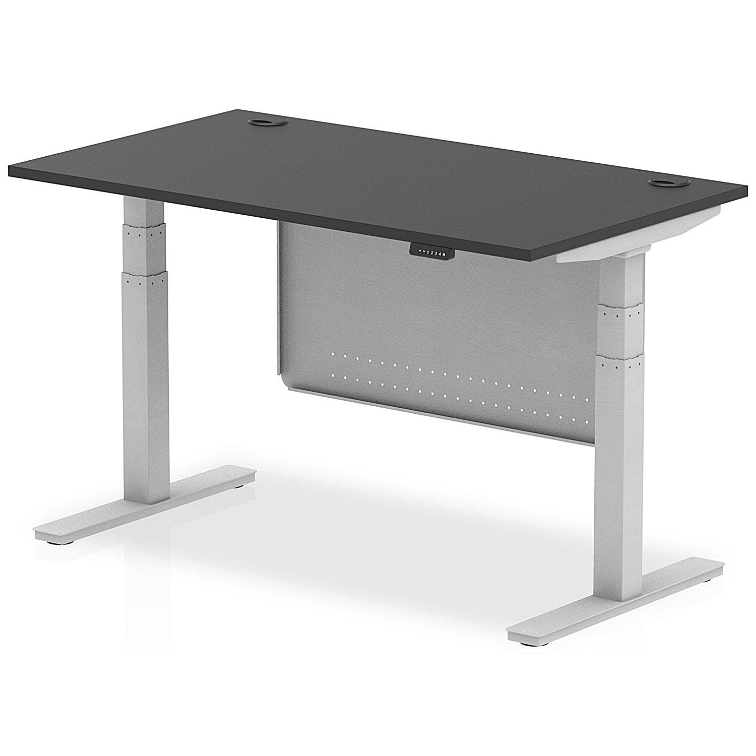 Air 1400mm Rectangular Height Adjustable Desk with Modesty Panel, Silver Leg and Panel, Black Easy2Order : HA03193
