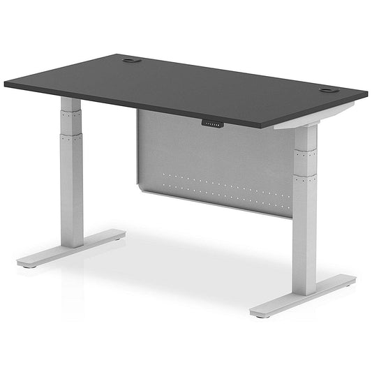 Air 1400mm Rectangular Height Adjustable Desk with Modesty Panel, Silver Leg and Panel, Black Easy2Order : HA03193