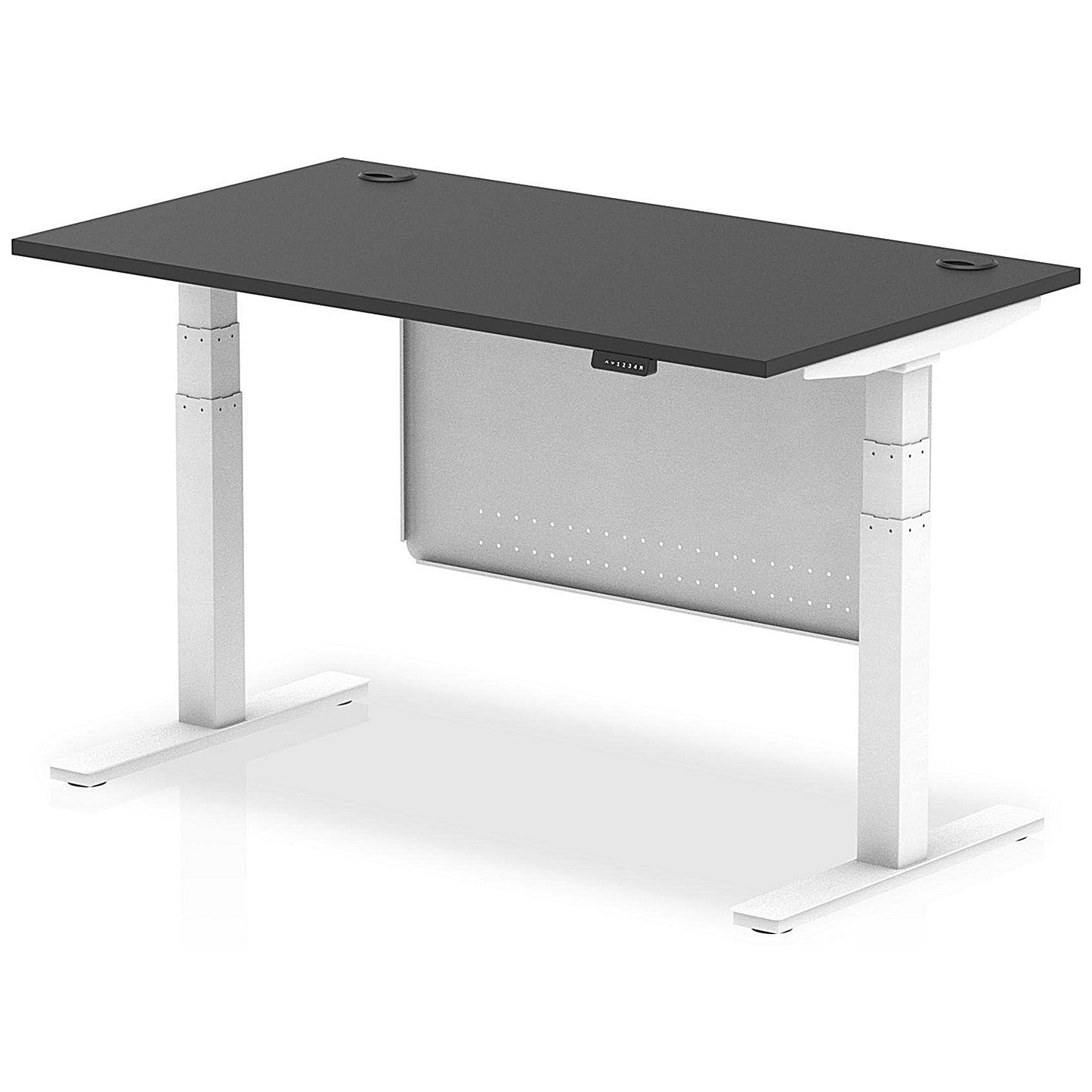 Air 1400mm Rectangular Height Adjustable Desk with Modesty Panel, White Leg and Panel, Black Easy2Order : HA03194
