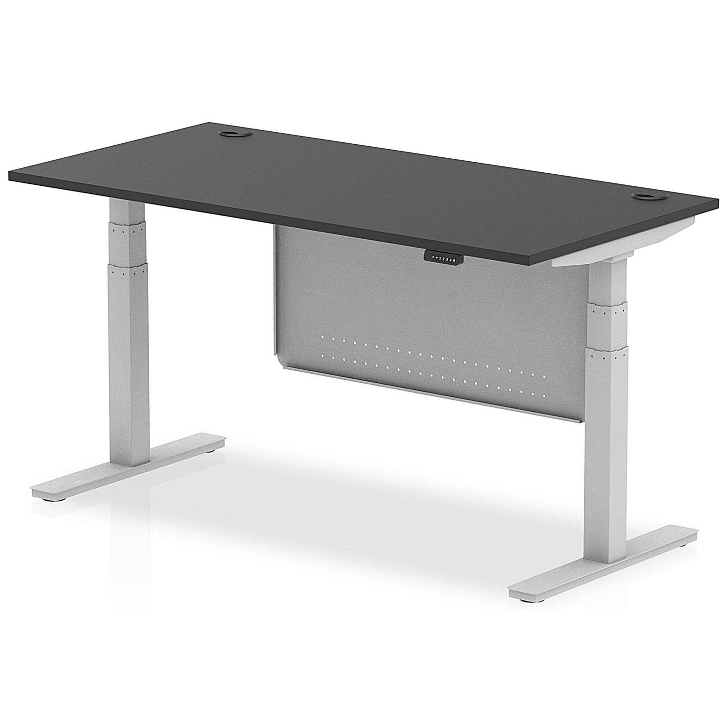 Air 1600mm Rectangular Height Adjustable Desk with Modesty Panel, Silver Leg and Panel, Black Easy2Order : HA03196