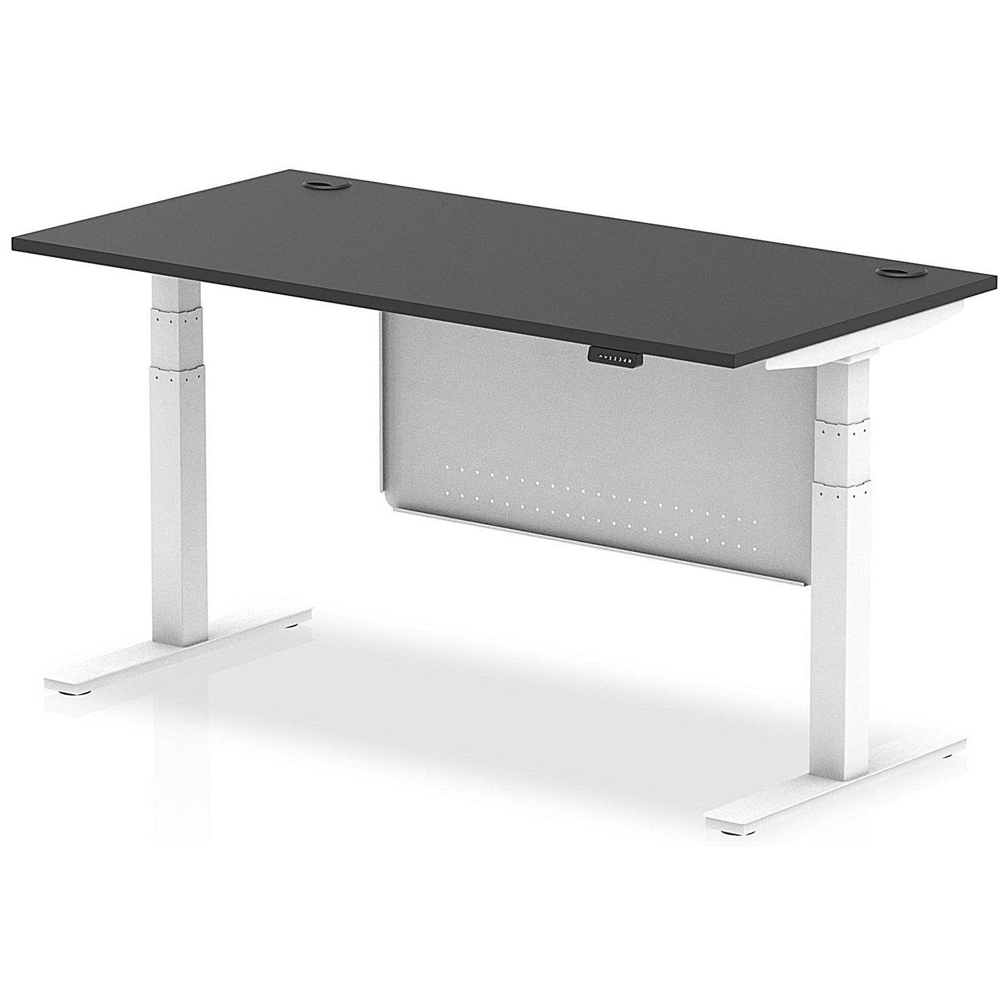 Air 1600mm Rectangular Height Adjustable Desk with Modesty Panel, White Leg and Panel, Black Easy2Order : HA03197