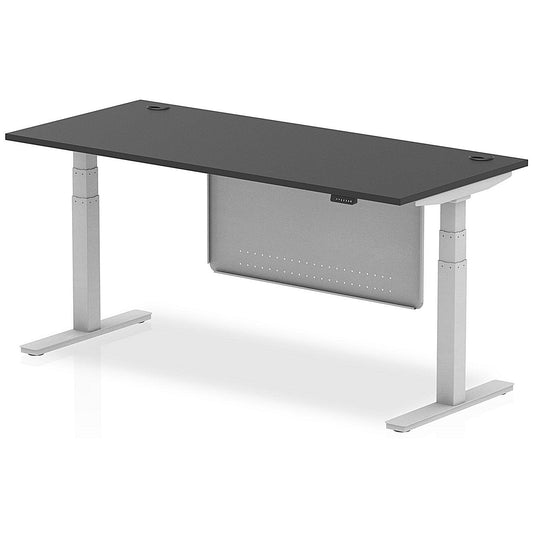 Air 1800mm Rectangular Height Adjustable Desk with Modesty Panel, Silver Leg and Panel, Black Easy2Order : HA03199