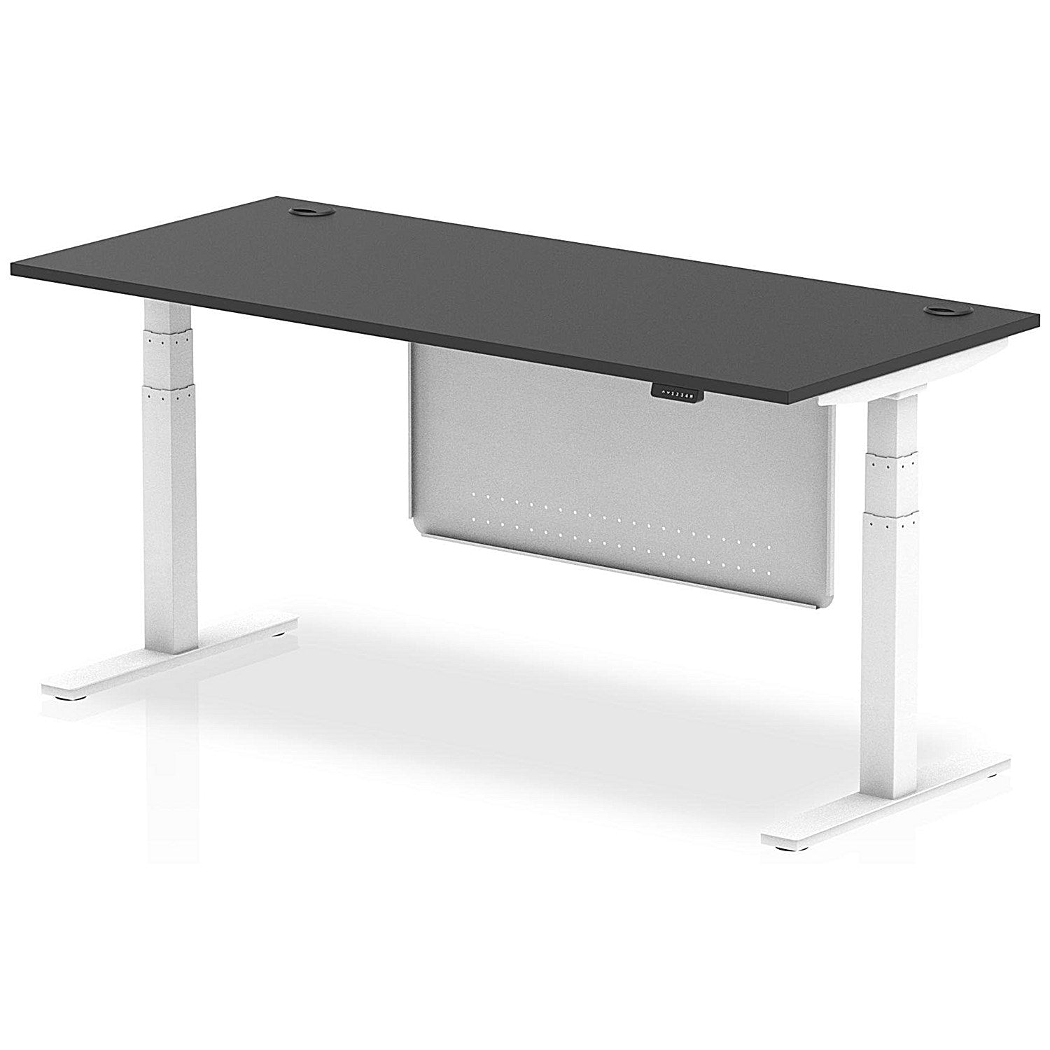 Air 1800mm Rectangular Height Adjustable Desk with Modesty Panel, White Leg and Panel, Black Easy2Order : HA03200