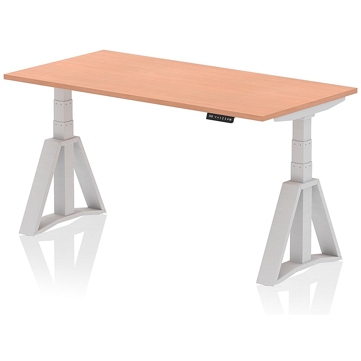 Air 1600mm Height Adjustable Desk, Silver Leg with Piste Foot, Beech Easy2Order : HA03203