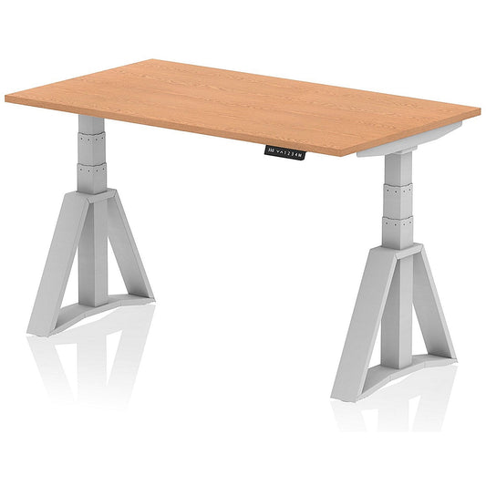 Air 1400mm Height Adjustable Desk, Silver Leg with Piste Foot, Oak Easy2Order : HA03218