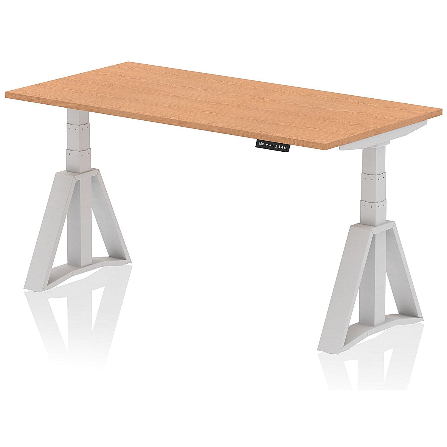 Air 1600mm Height Adjustable Desk, Silver Leg with Piste Foot, Oak Easy2Order : HA03219