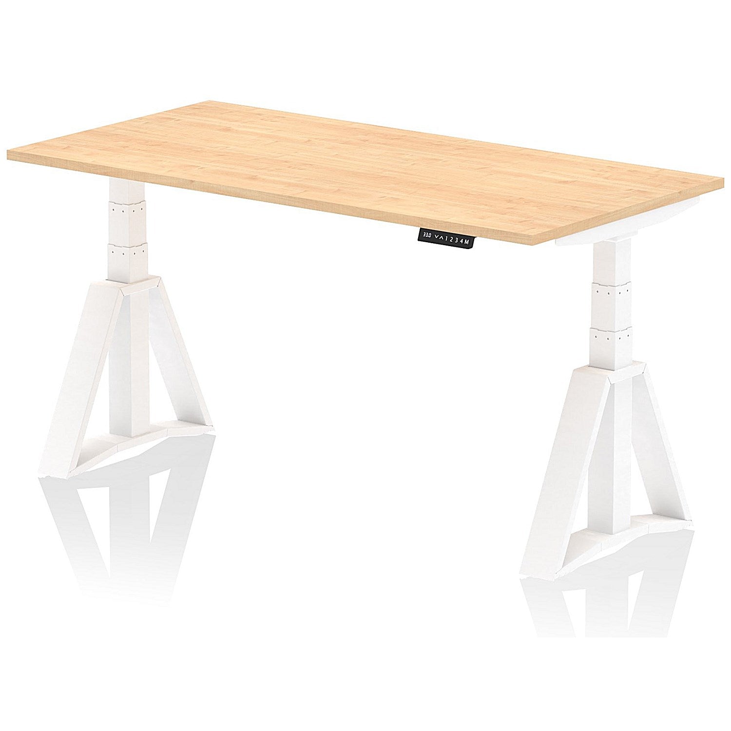 Air 1600mm Height Adjustable Desk, White Leg with Piste Foot, Maple Easy2Order : HA03235