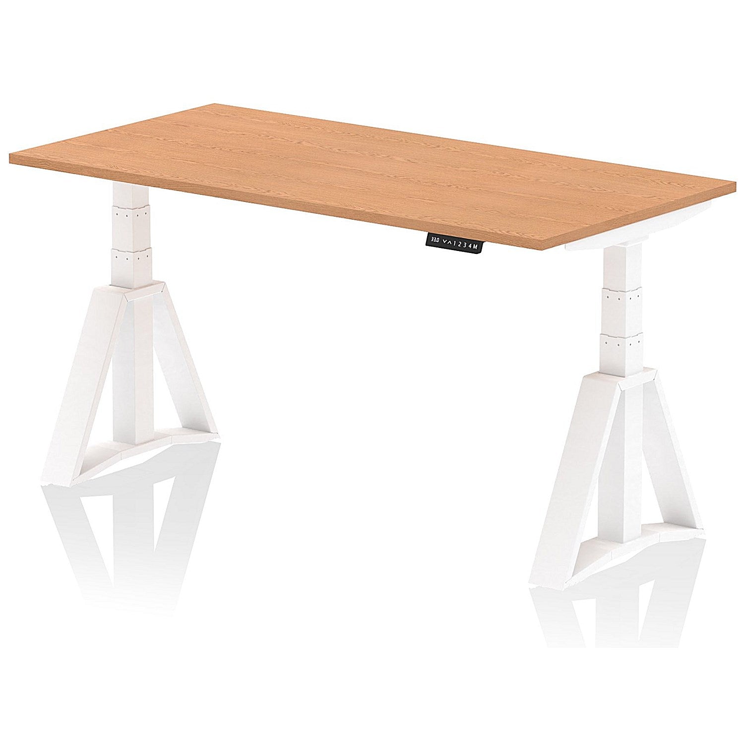 Air 1600mm Height Adjustable Desk, White Leg with Piste Foot, Oak Easy2Order : HA03239