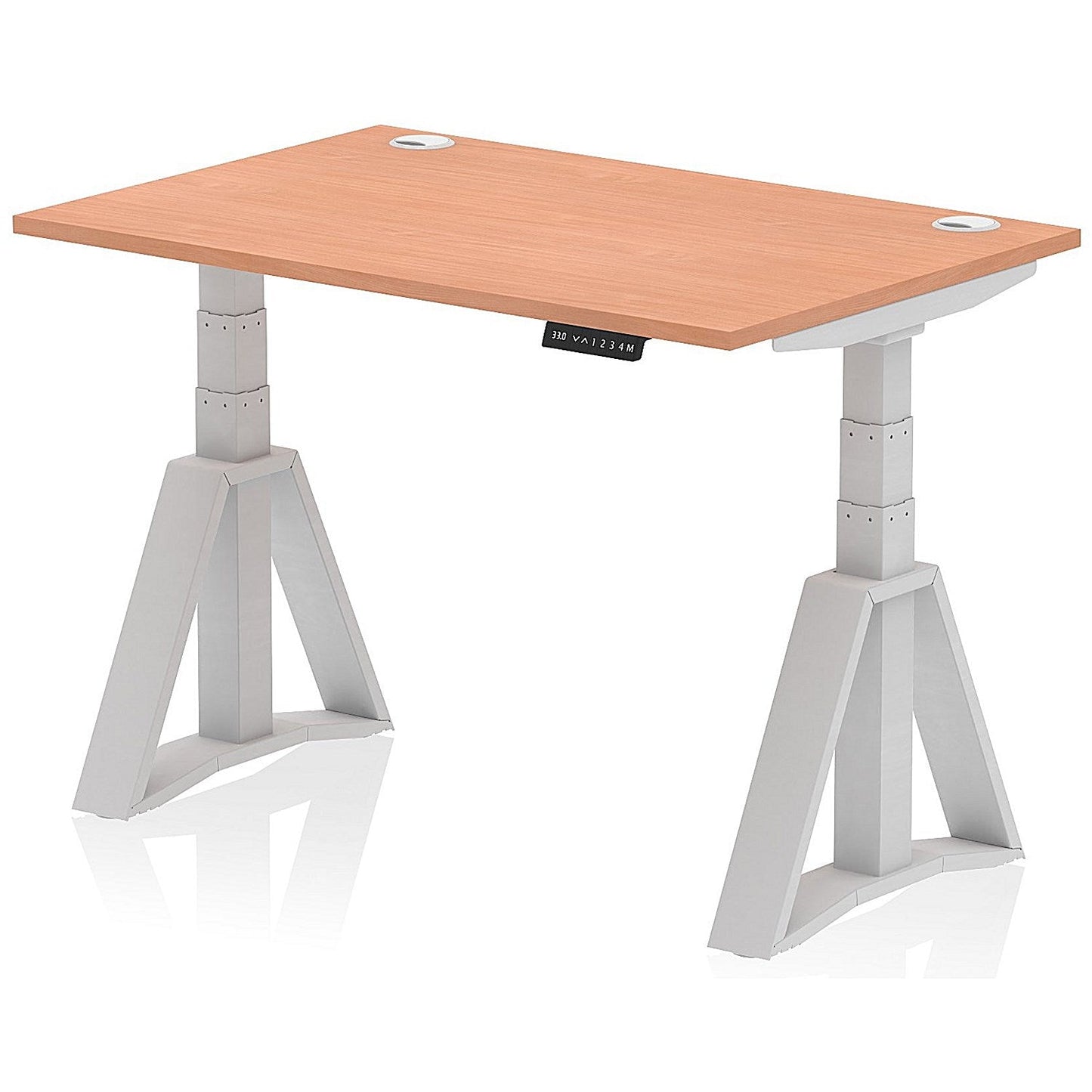 Air 1200mm Height Adjustable Cable Port Desk, Silver Leg with Piste Foot, Beech Easy2Order : HA03241